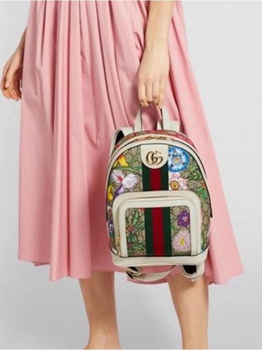Gucci Floral GG Canvas Ophidia Backpack in Multicolor and Cream Leather - Picture 2 of 15